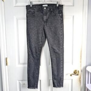 Loft Modern Skinny Jeans Washed Black Raw Frayed Hem Size 31/12 Stretch Denim